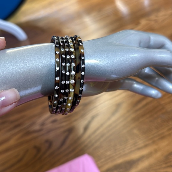 Bundle of 6 thin tortoise celluloid bangles with rhinestones - Picture 2 of 9